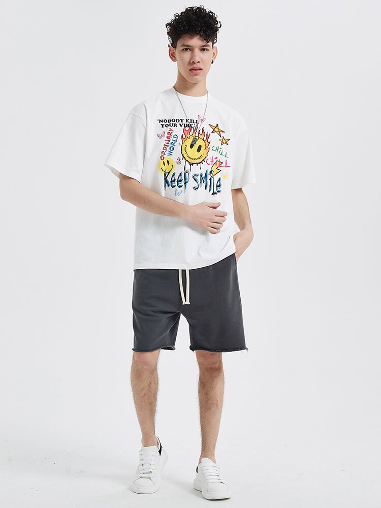 Keep Smile Graffiti Emoji Design T-Shirt , - Streetwear T-Shirts - Slick Street