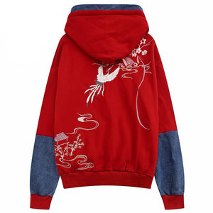 Japanese Minka Crane Bridge Patchwork Hoodie ,  - Streetwear Hoodie - Slick Street