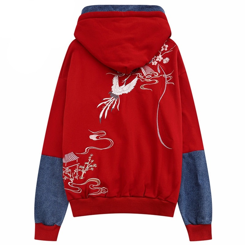 Japanese Minka Crane Bridge Patchwork Hoodie ,  - Streetwear Hoodie - Slick Street