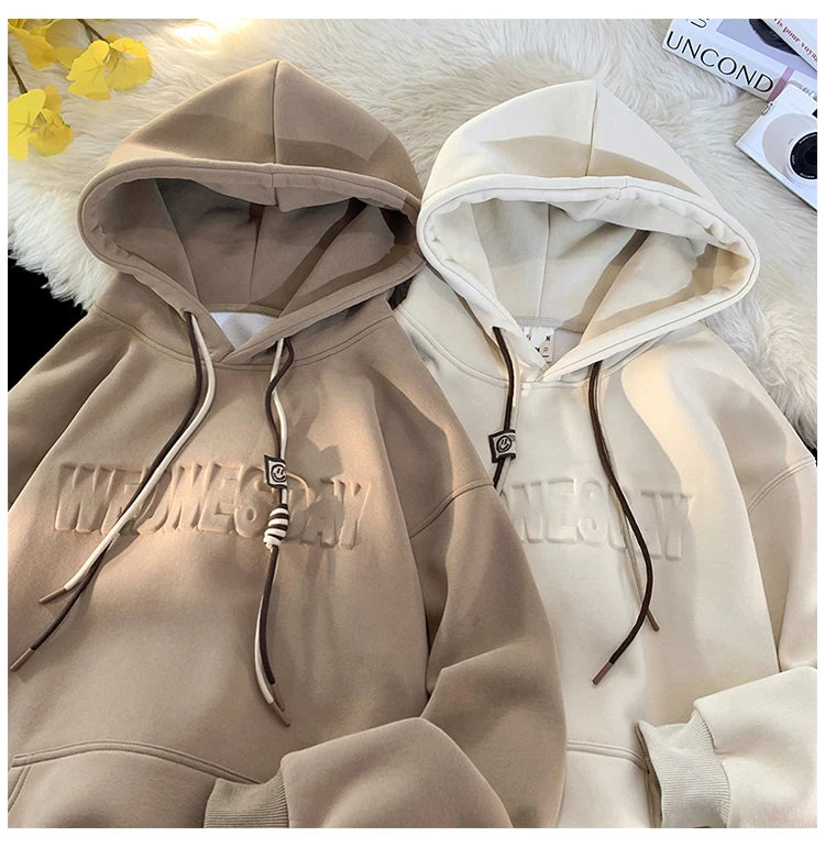 Drawstring Wednesday Embossed Letters Hoodie ,  - Streetwear Hoodie - Slick Street