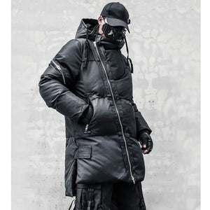 Long Zipper Style Padded Jacket Black, S - Streetwear Jacket - Slick Street