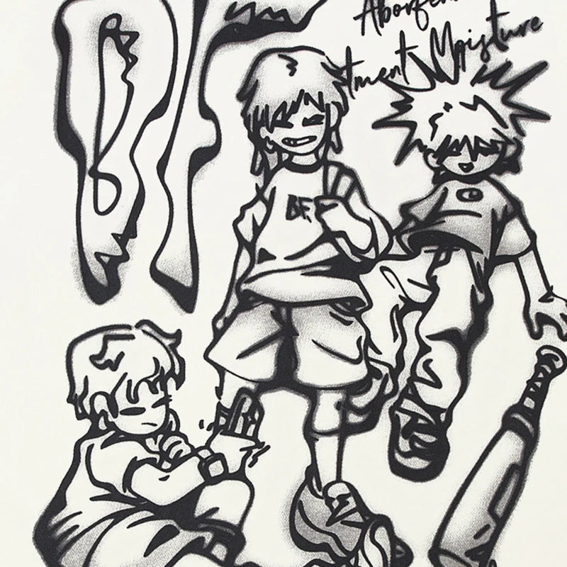 Y2K Anime Aesthetic Cartoon Pullover T-Shirt , - Streetwear T-Shirts - Slick Street