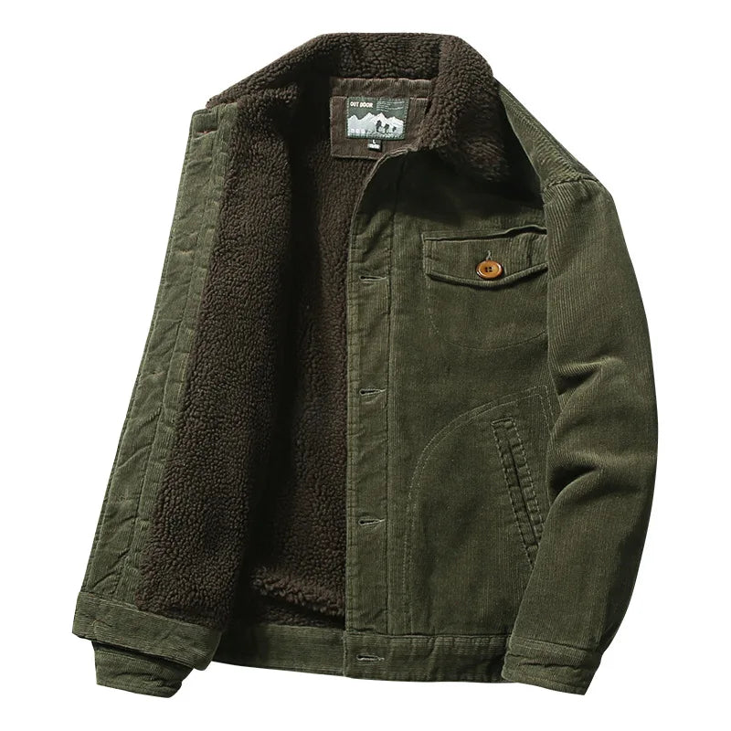 Corduroy Button Up Fleece Jacket green, XXS - Streetwear Jacket - Slick Street