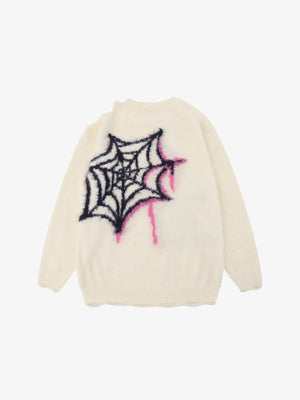 Star Spider Web Knitted Sweater , - Streetwear Sweater - Slick Street