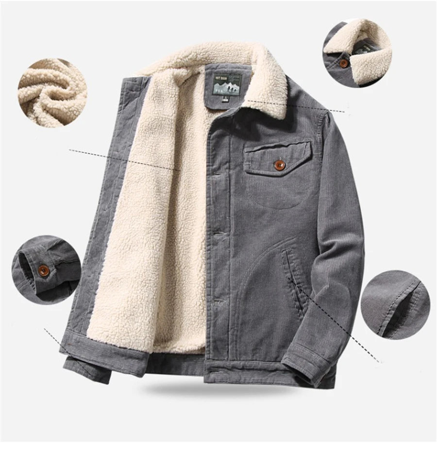 Corduroy Button Up Fleece Jacket , - Streetwear - Slick Street