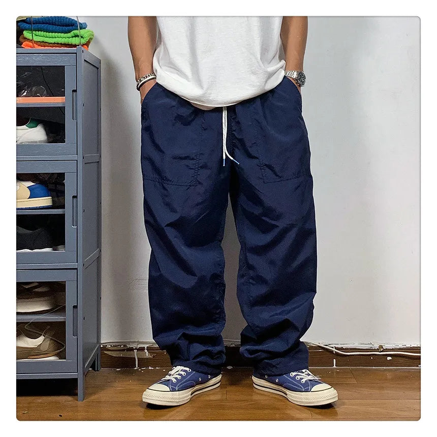 Straight Cut Nylon Loose Joggers , - Streetwear Pants - Slick Street