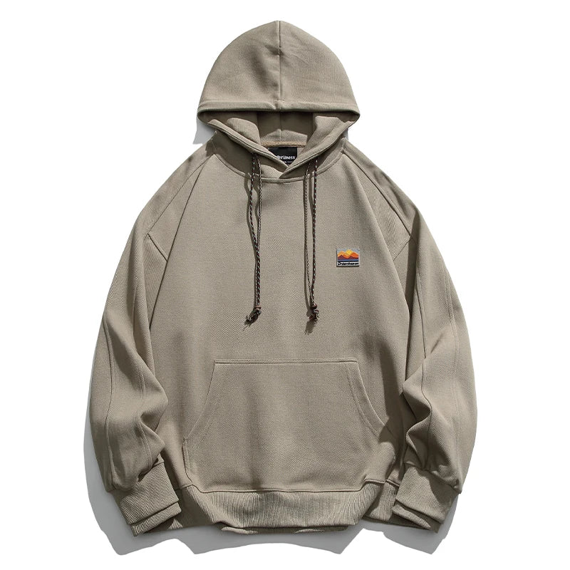 Plain Color Sunset Patchwork Hoodie Khaki, XS - Streetwear Hoodie - Slick Street