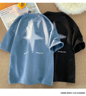 Letter R Foaming Embroidery Loose T-Shirt , - Streetwear T-Shirts - Slick Street