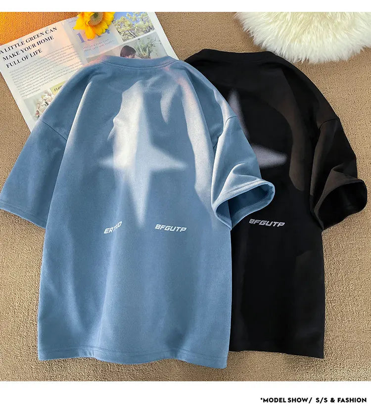 Letter R Foaming Embroidery Loose T-Shirt , - Streetwear T-Shirts - Slick Street