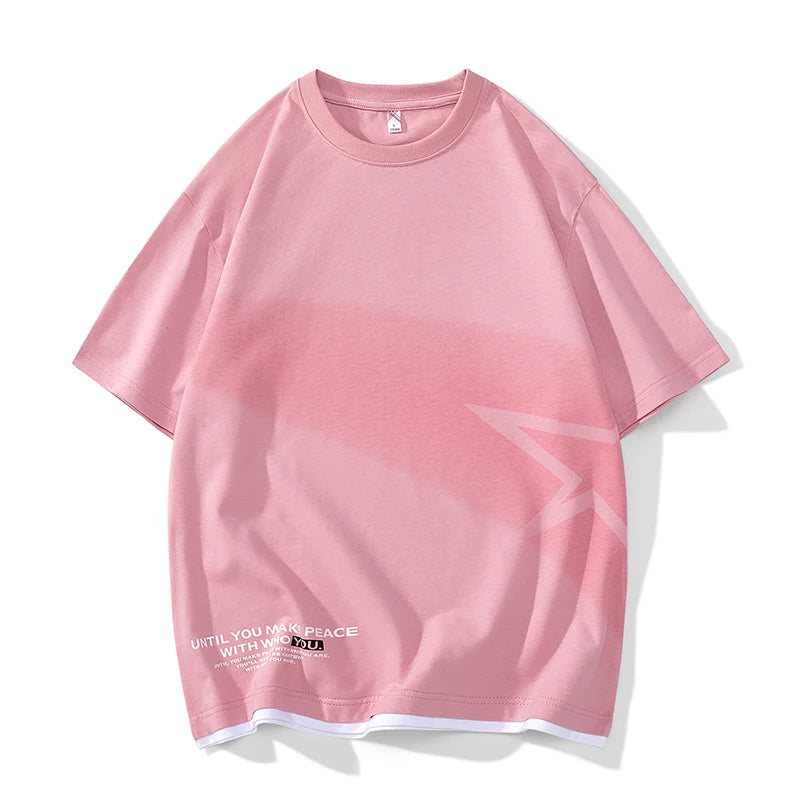 Falling Star Short Sleeves Loose T-Shirt Pink, XS - Streetwear T-Shirts - Slick Street