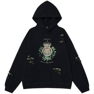 Vintage Ripped Hole Elastic Waist Hoodie ,  - Streetwear Hoodie - Slick Street