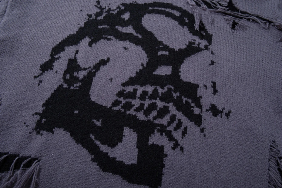 Skull Star Knitted Sweatshirt , - Streetwear Sweatshirts - Slick Street