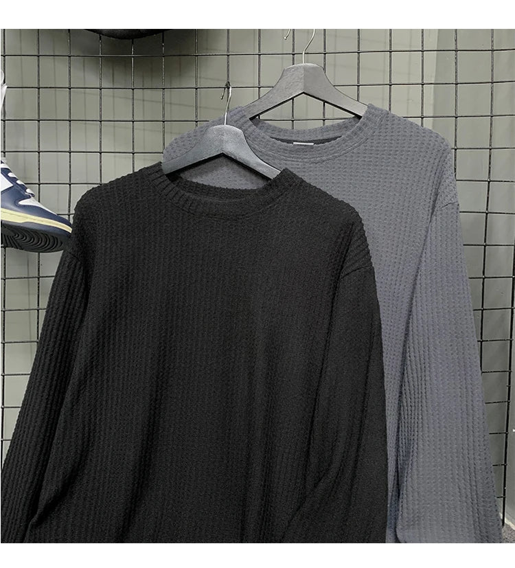 Waffle Knit Long Sleeve Sweater , - Streetwear Sweater - Slick Street