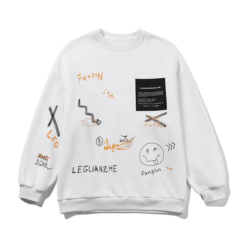 VEGUANZHE Emoji Pattern Pullover Sweatshirt ,  - Streetwear Sweatshirt - Slick Street