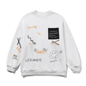 VEGUANZHE Emoji Pattern Pullover Sweatshirt , - Streetwear Sweatshirts - Slick Street