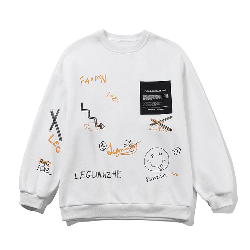 VEGUANZHE Emoji Pattern Pullover Sweatshirt , - Streetwear Sweatshirts - Slick Street