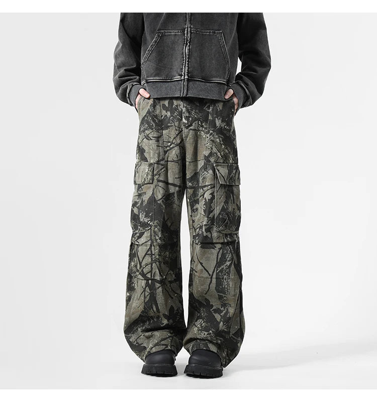 Black Camo Leaf Pattern Pants , - Streetwear Pants - Slick Street