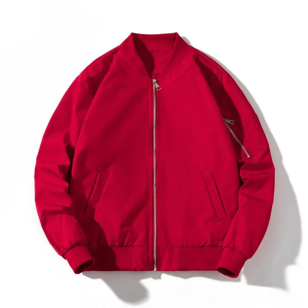 Plain Color With Kangaroo Pocket Jacket Red, XS - Streetwear Jacket - Slick Street