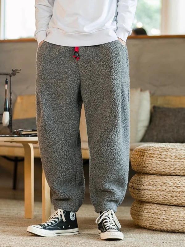 Solid Color Drawstring Fleece Pants , - Streetwear Pant - Slick Street