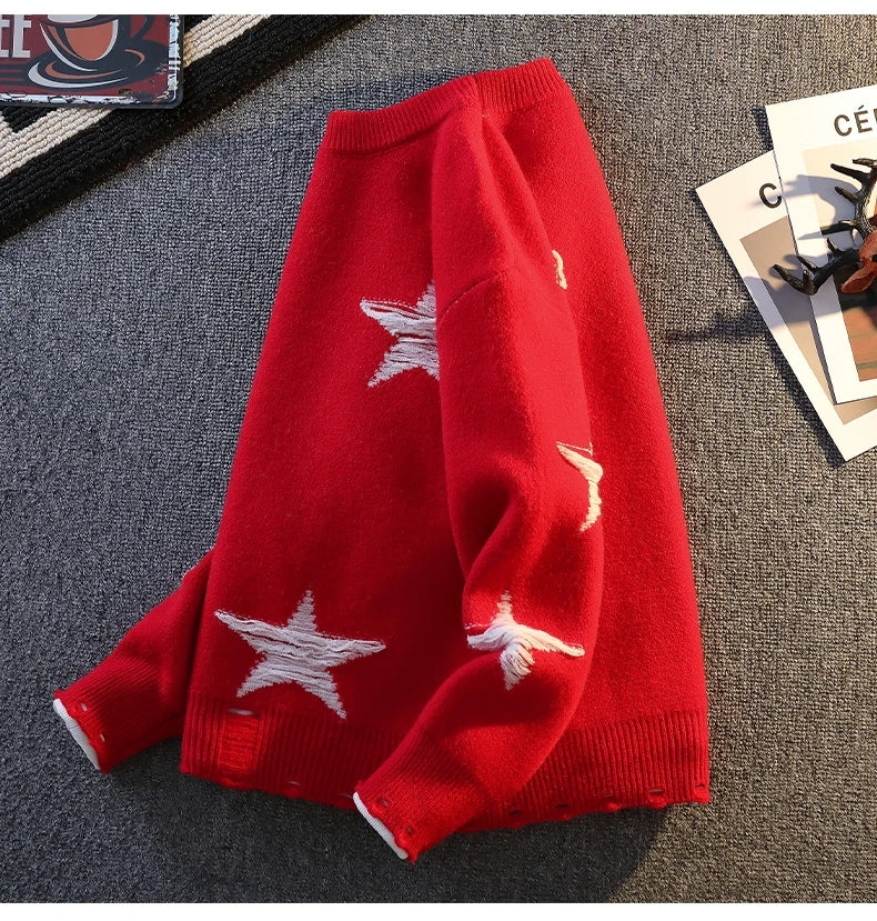 Pentagram Star Shaped Knitted Sweater , - Streetwear Sweater - Slick Street