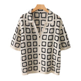 V-Neck Knitted Short Sleeve Shirt Khaki, S - Streetwear Shirt - Slick Street