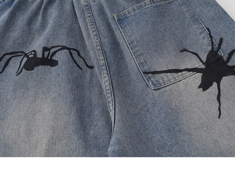 Tarantula Spider Graphic Denim Shorts ,  - Streetwear Shorts - Slick Street