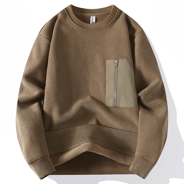 Zipper Pocket Design Pullover Sweater Brown, XS - Streetwear Sweater - Slick Street