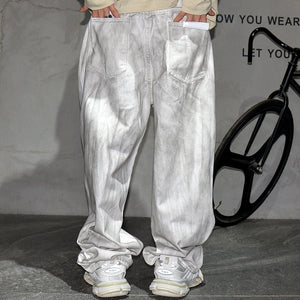 Distressed Dirty White Baggy Pants , - Streetwear Pants - Slick Street