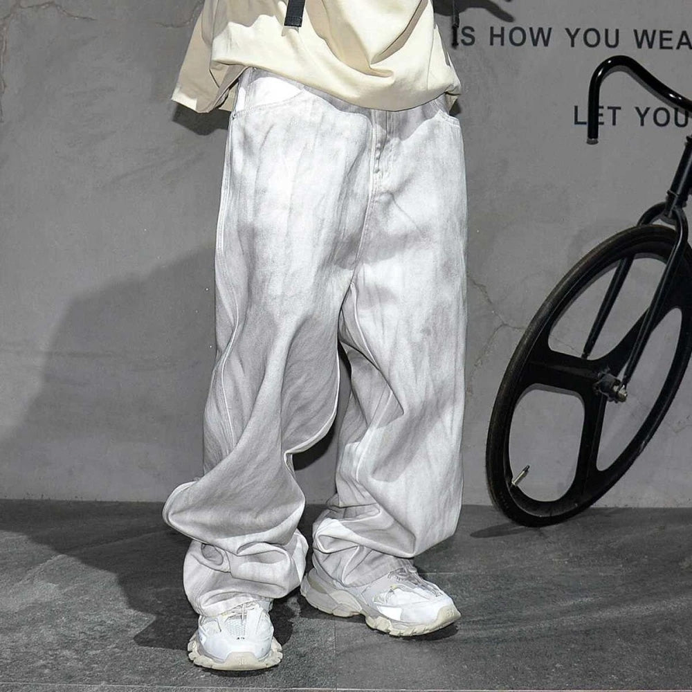 Distressed Dirty White Baggy Pants , - Streetwear Pants - Slick Street