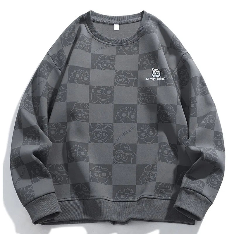 Checkmate Pattern Pullover Sweater Gray, XS - Streetwear Sweater - Slick Street