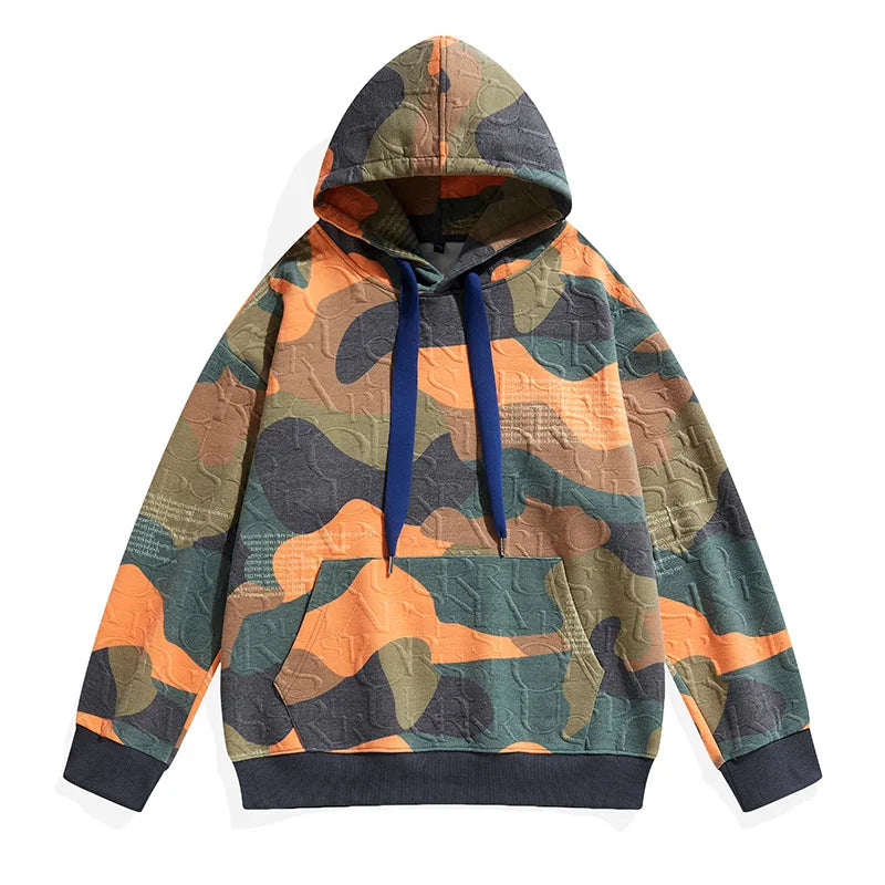 Abstract Art Camouflage Pullover Hoodie Orange, XXS - Streetwear Hoodie - Slick Street