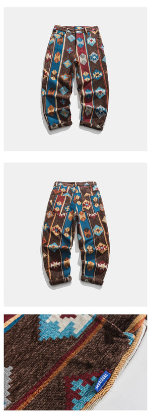 Geometric Retro Ethnic Style Pants ,  - Streetwear Pants - Slick Street