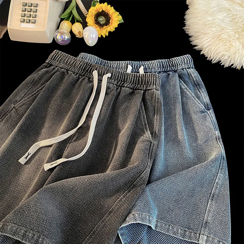 Rock Color Gothic Washed Drawstring Shorts ,  - Streetwear Shorts - Slick Street