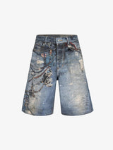 Hanging Keychain Graphic Denim Shorts Blue, M - Streetwear Shorts - Slick Street