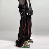 Red Striped Baggy Jeans Black, XXS - Streetwear Jeans - Slick Street
