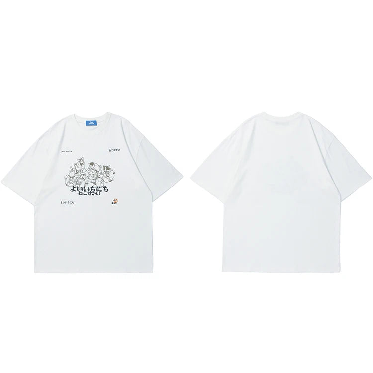 Dual Match Cats Playing Cards T-Shirt White, S - Streetwear T-Shirts - Slick Street