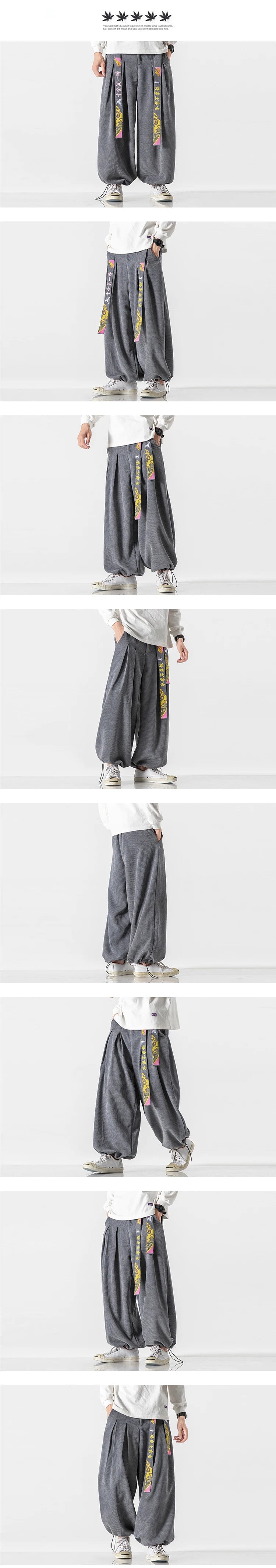 Corduroy Embroidered Baggy Style Pants , - Streetwear Pants - Slick Street