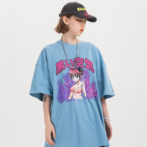Japanese Anime Fire Girl T-Shirt , - Streetwear T-Shirts - Slick Street
