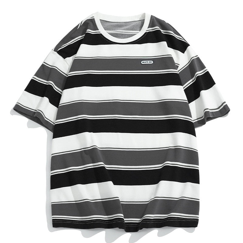 BEAUTE-OUS Varied Color Stripe T-Shirt Black, XXS - Streetwear T-Shirt - Slick Street