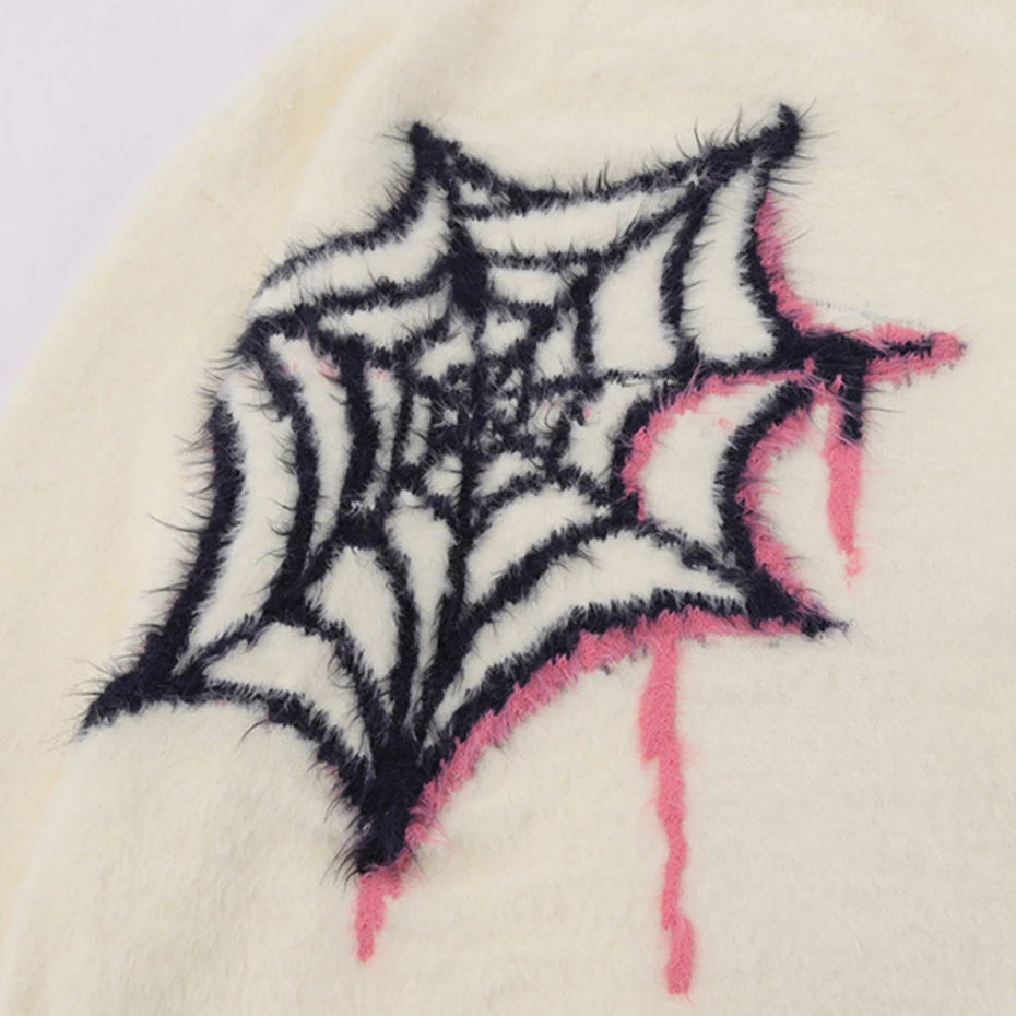 Star Spider Web Knitted Sweater , - Streetwear Sweater - Slick Street