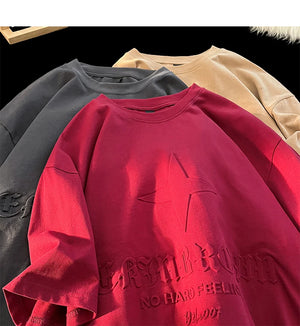 No Hard Feelings Star Polygons Embossed T-shirt , - Streetwear T-Shirts - Slick Street