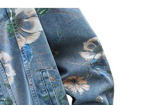 Vintage Floral Abstract Art Denim Jacket , - Streetwear Jacket - Slick Street