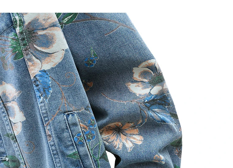 Vintage Floral Abstract Art Denim Jacket , - Streetwear Jacket - Slick Street