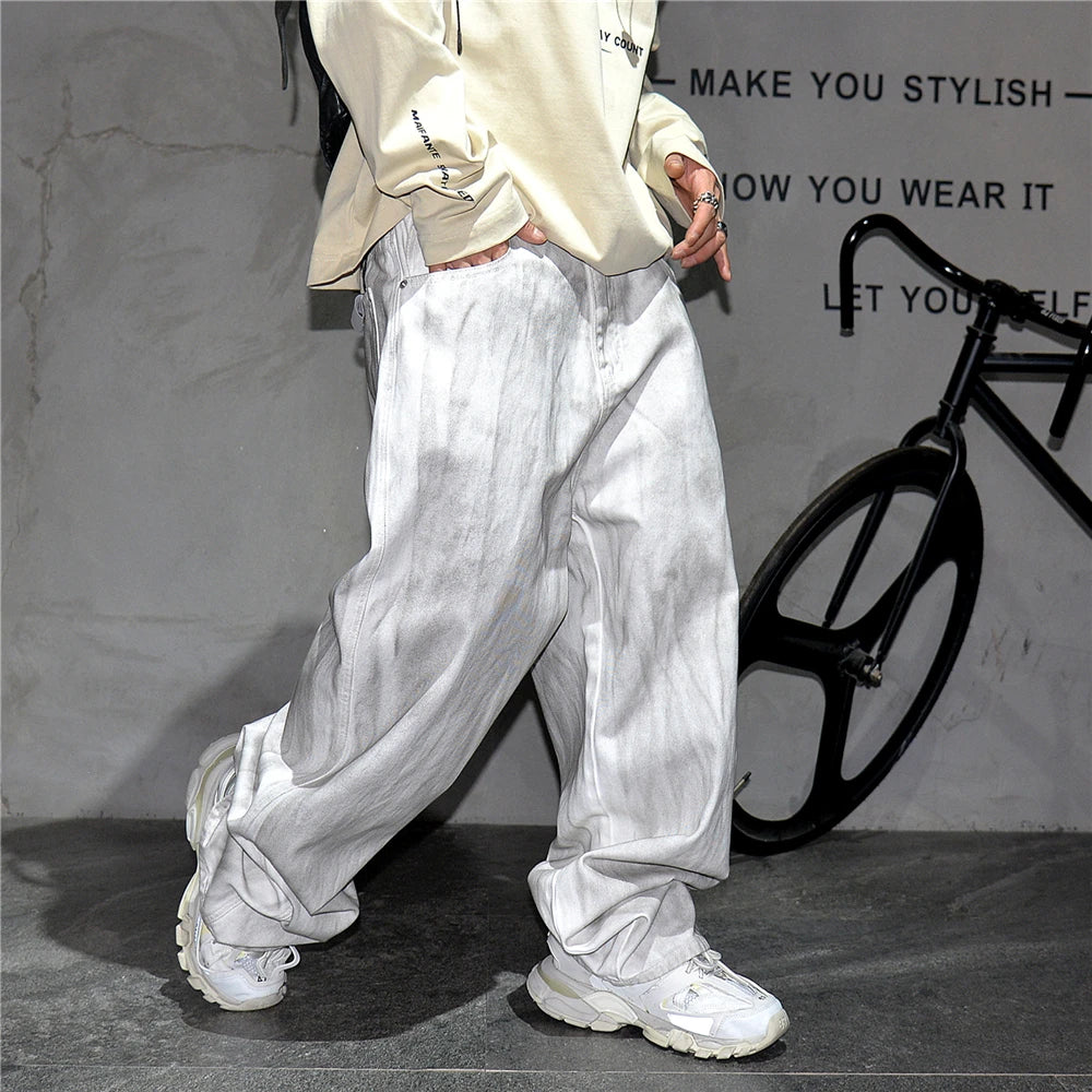 Distressed Dirty White Baggy Pants , - Streetwear Pants - Slick Street