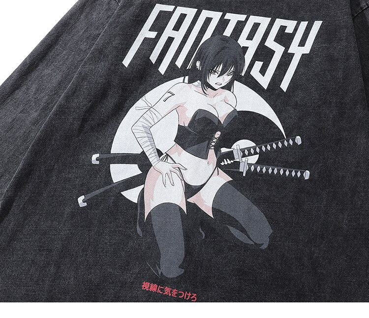 FANTASY Samurai Girl With Katana Graphic T-Shirt , - Streetwear T-Shirts - Slick Street