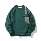 Romantic Bears Pattern Shoulder Patchwork Sweater Green, XS - Streetwear Sweater - Slick Street