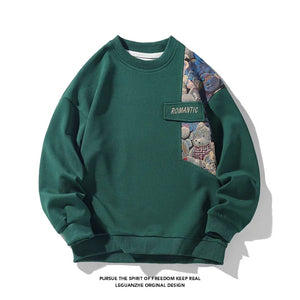 Romantic Bears Pattern Shoulder Patchwork Sweater Green, XS - Streetwear Sweater - Slick Street