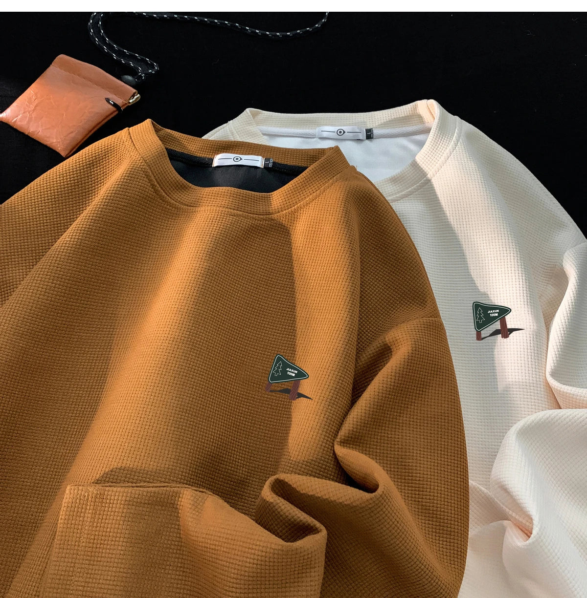 Drawstring Waffle Long Sleeve Pullover Shirt , - Streetwear Sweatshirts - Slick Street