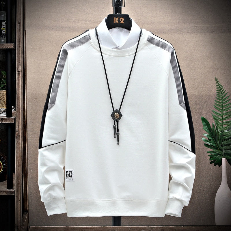 Double Collar Rib Style Sleeves Pullover Sweatshirts White, M - Streetwear Sweatshirt - Slick Street