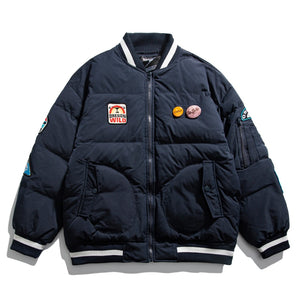 OREGON WILD Rock Patches Bomber Jacket Navy blue, XS - Streetwear Jacket - Slick Street